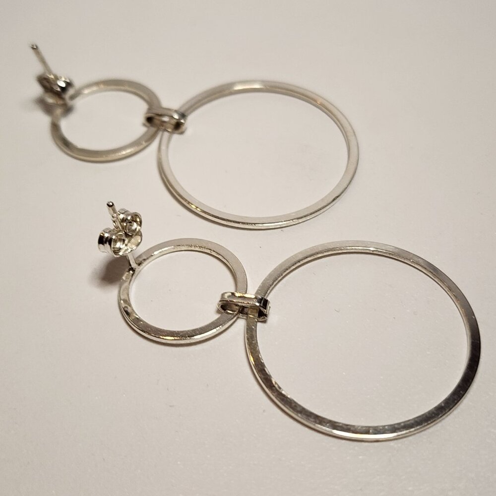 925 Silver Double Circle Dangle Earrings - image 7